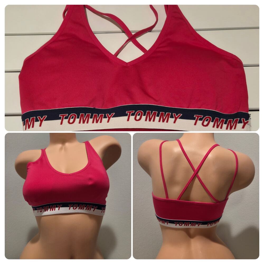 Tommy Hilfiger Polyester Sports Bra Racerback Strappy Back Neon Pink Size S